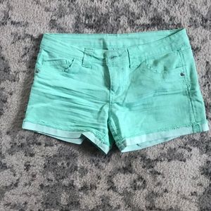 Teal jean shorts